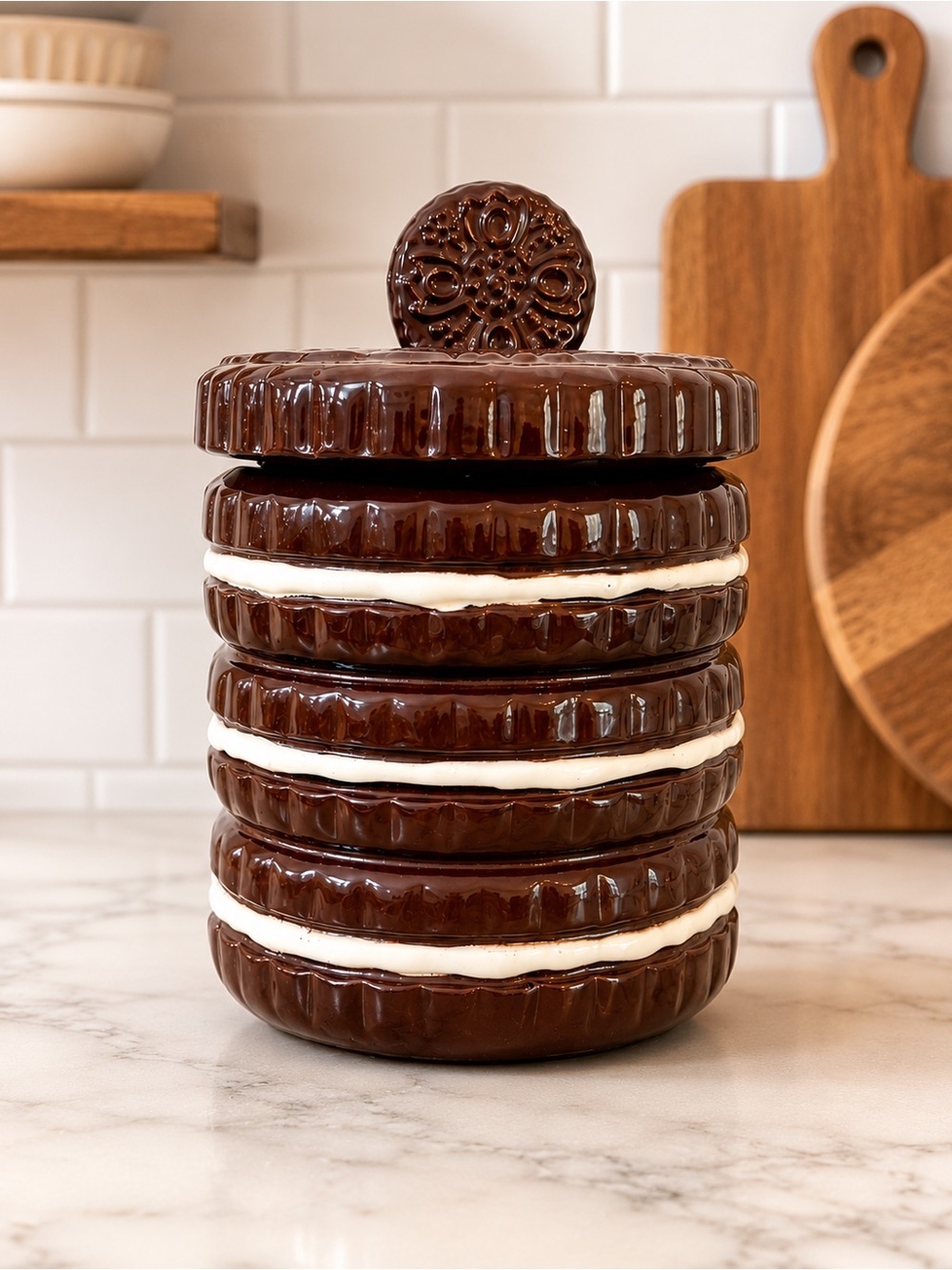Cookie Stack Ceramic Canister - Chocolate Brown